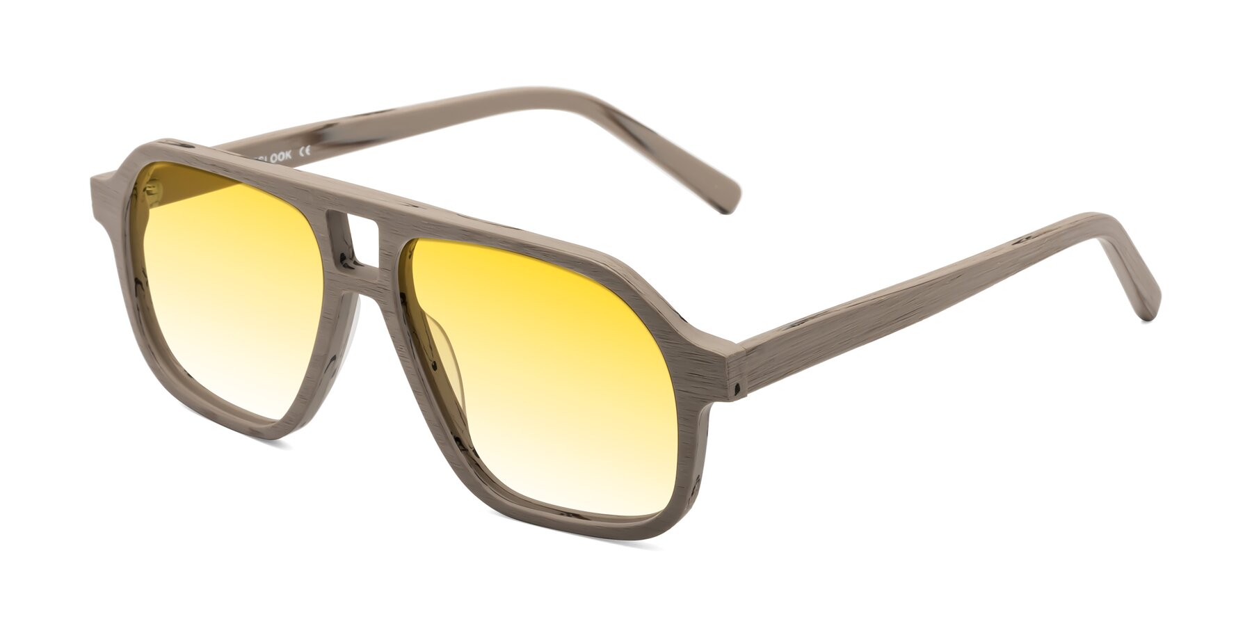 Angle of Edwood in Pale Mauve Woodgrain with Yellow Gradient Lenses