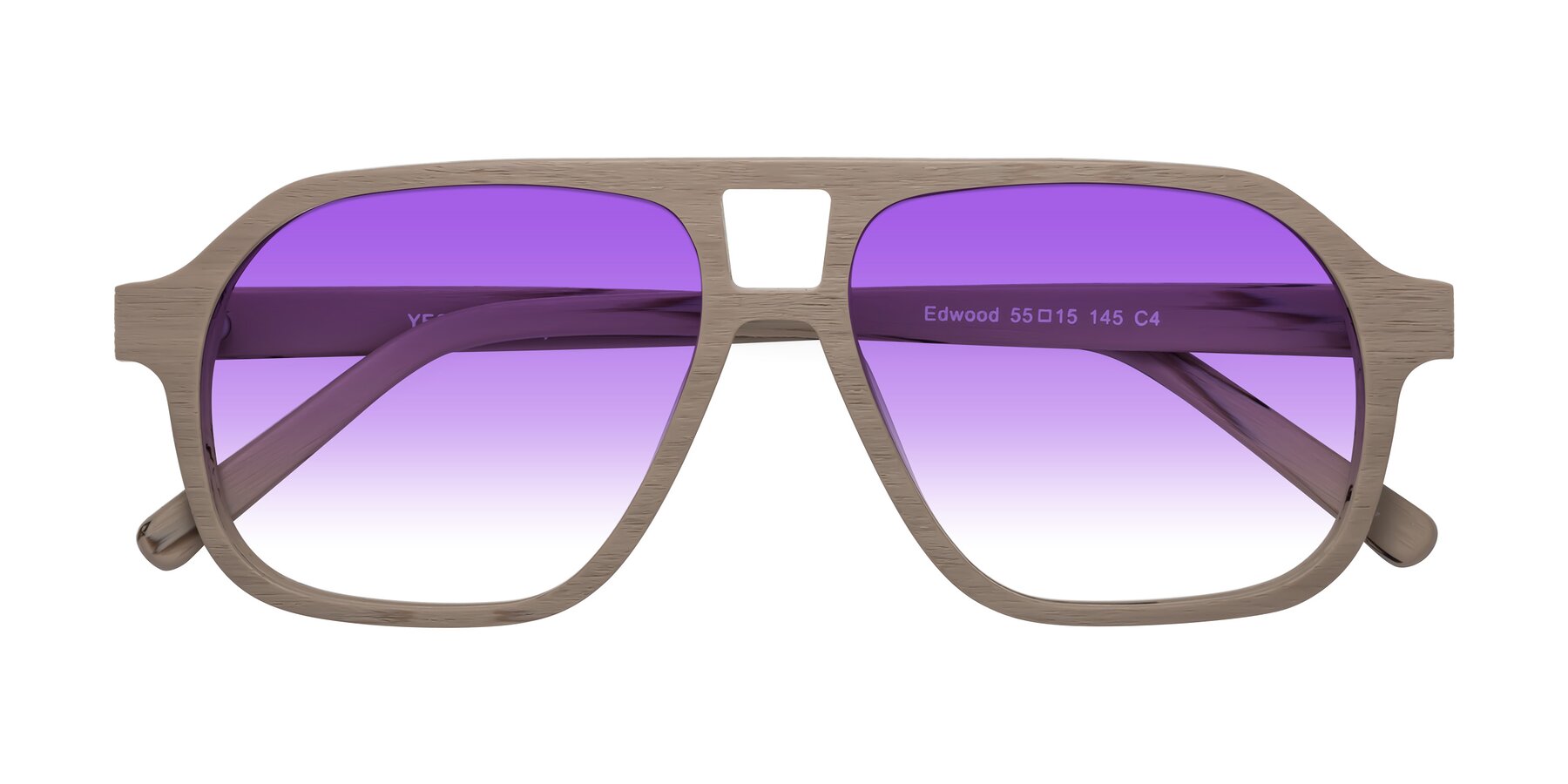 Folded Front of Edwood in Pale Mauve Woodgrain with Purple Gradient Lenses