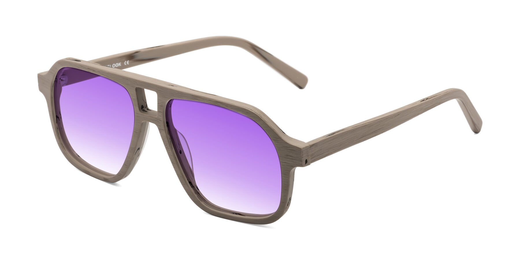 Angle of Edwood in Pale Mauve Woodgrain with Purple Gradient Lenses