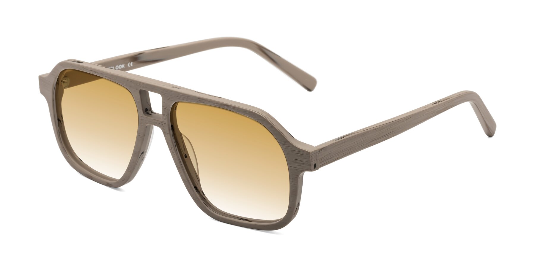 Angle of Edwood in Pale Mauve Woodgrain with Champagne Gradient Lenses