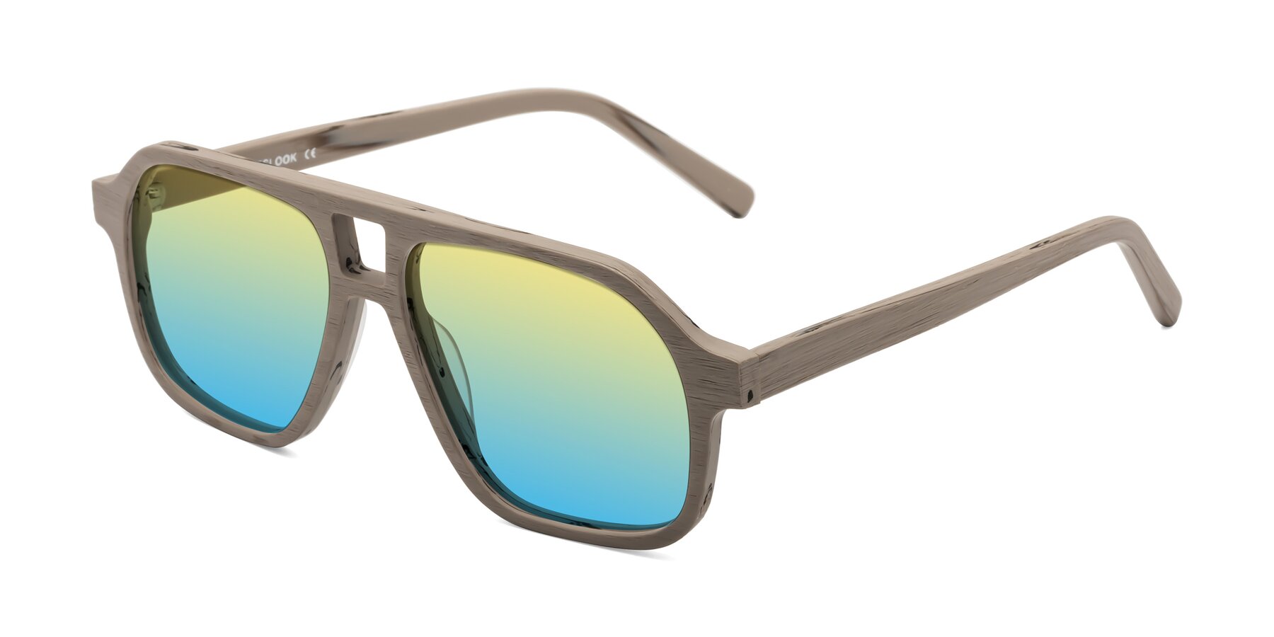 Angle of Edwood in Pale Mauve Woodgrain with Yellow / Blue Gradient Lenses