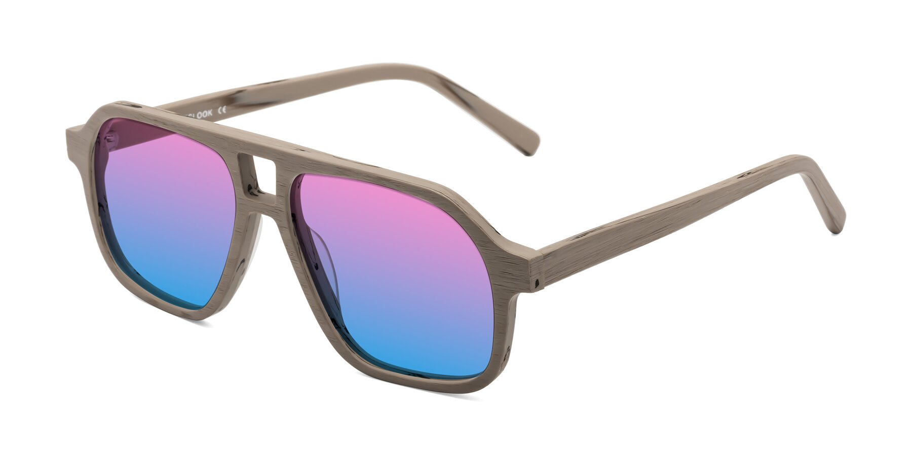 Angle of Edwood in Pale Mauve Woodgrain with Pink / Blue Gradient Lenses