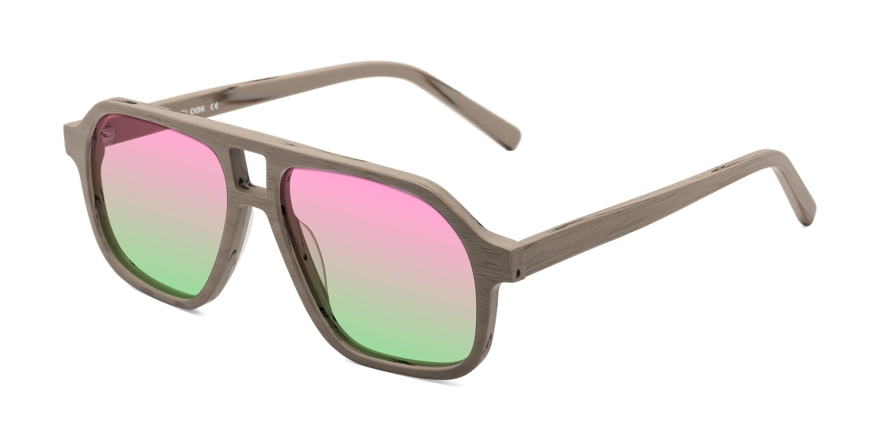 Angle of Edwood in Pale Mauve Woodgrain with Pink / Green Gradient Lenses