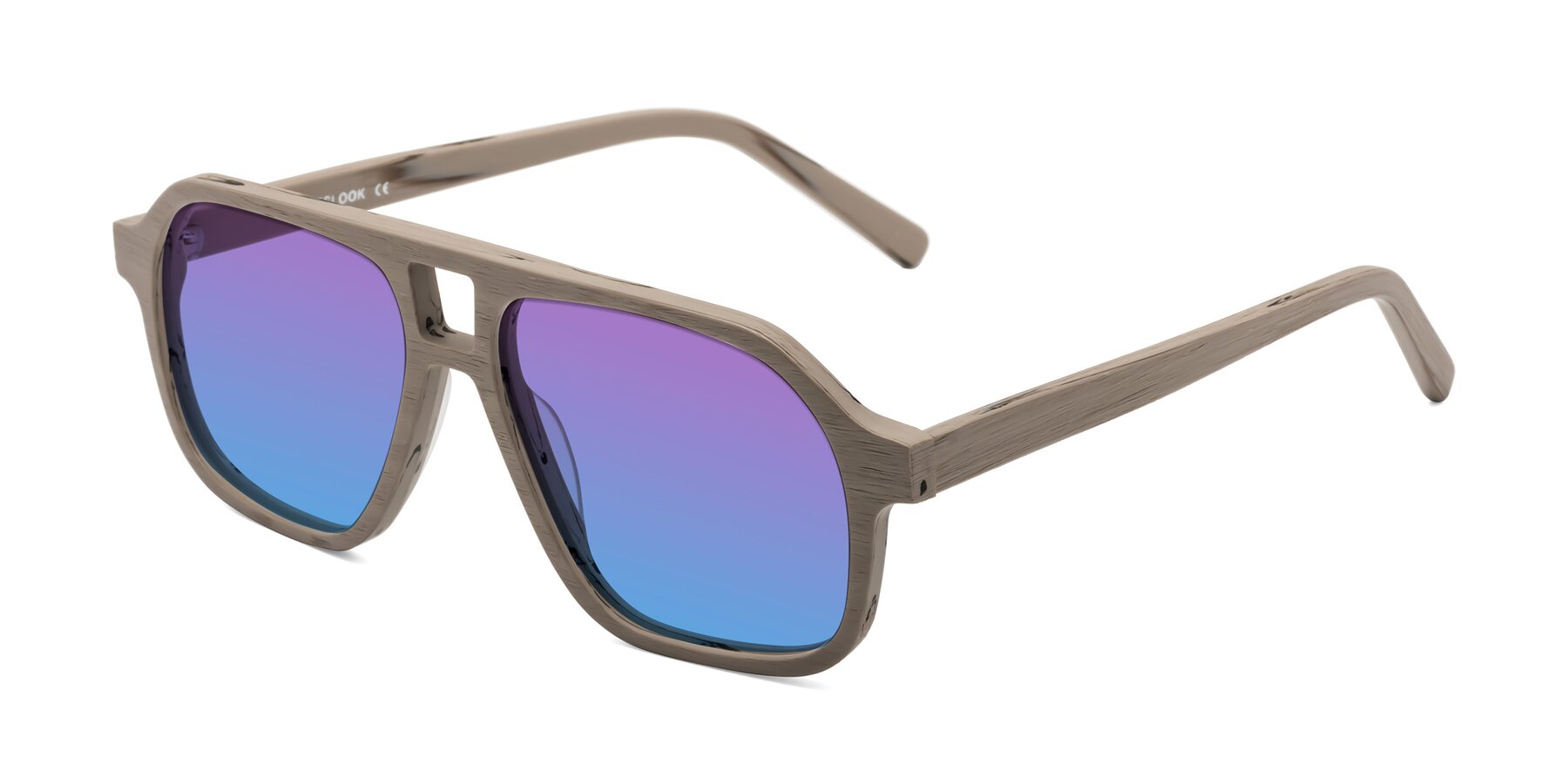 Angle of Edwood in Pale Mauve Woodgrain with Purple / Blue Gradient Lenses