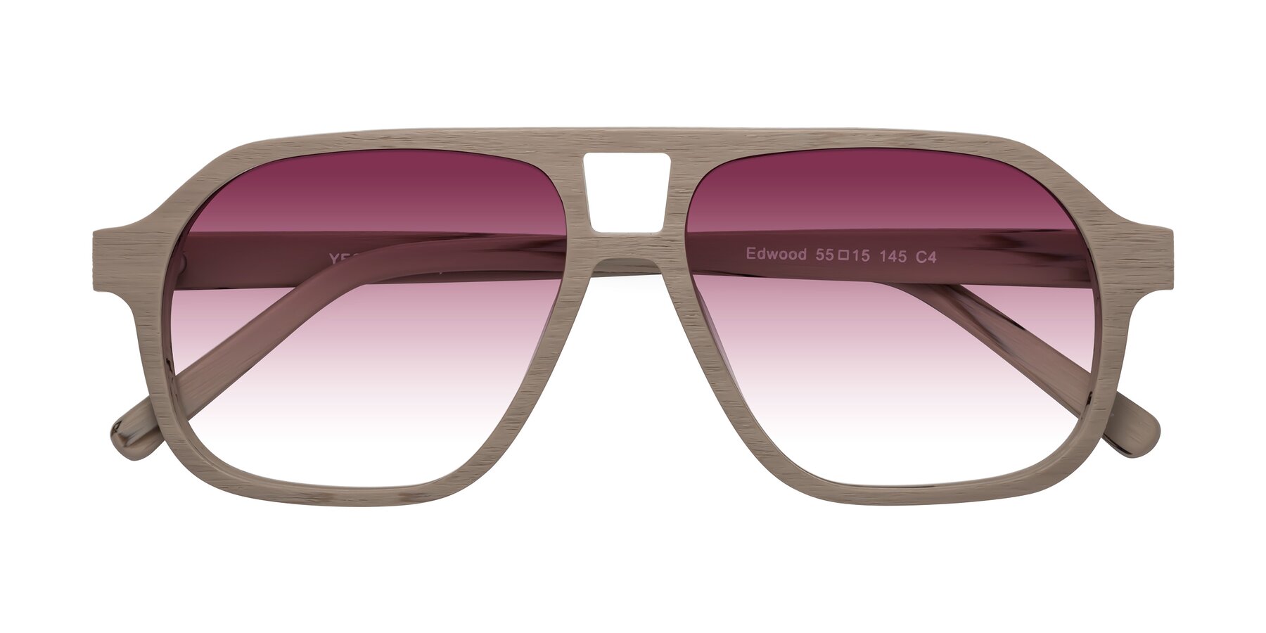 Folded Front of Edwood in Pale Mauve Woodgrain with Wine Gradient Lenses