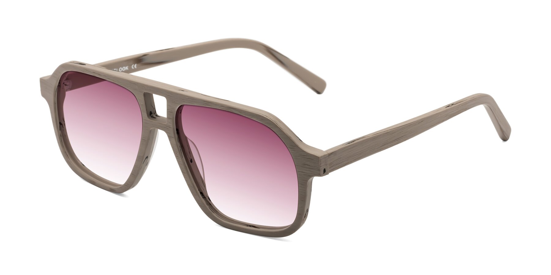 Angle of Edwood in Pale Mauve Woodgrain with Wine Gradient Lenses