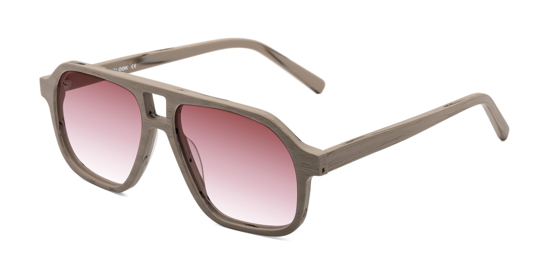 Angle of Edwood in Pale Mauve Woodgrain with Garnet Gradient Lenses