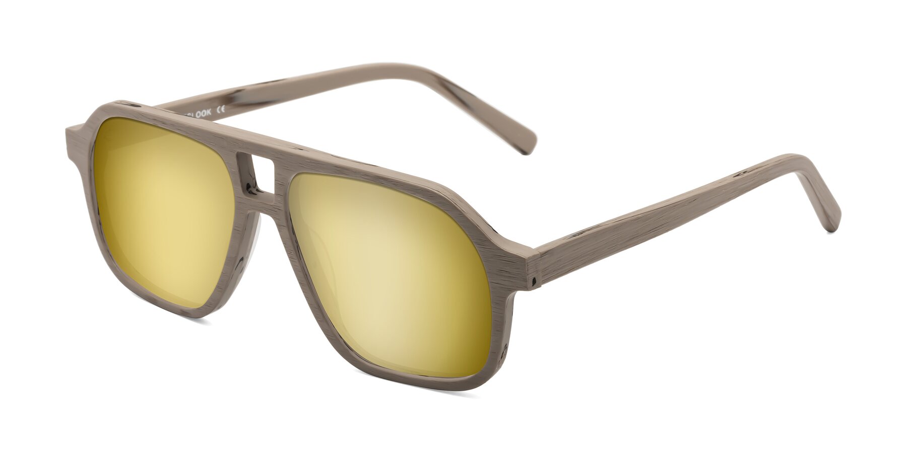 Angle of Edwood in Pale Mauve Woodgrain with Gold Mirrored Lenses