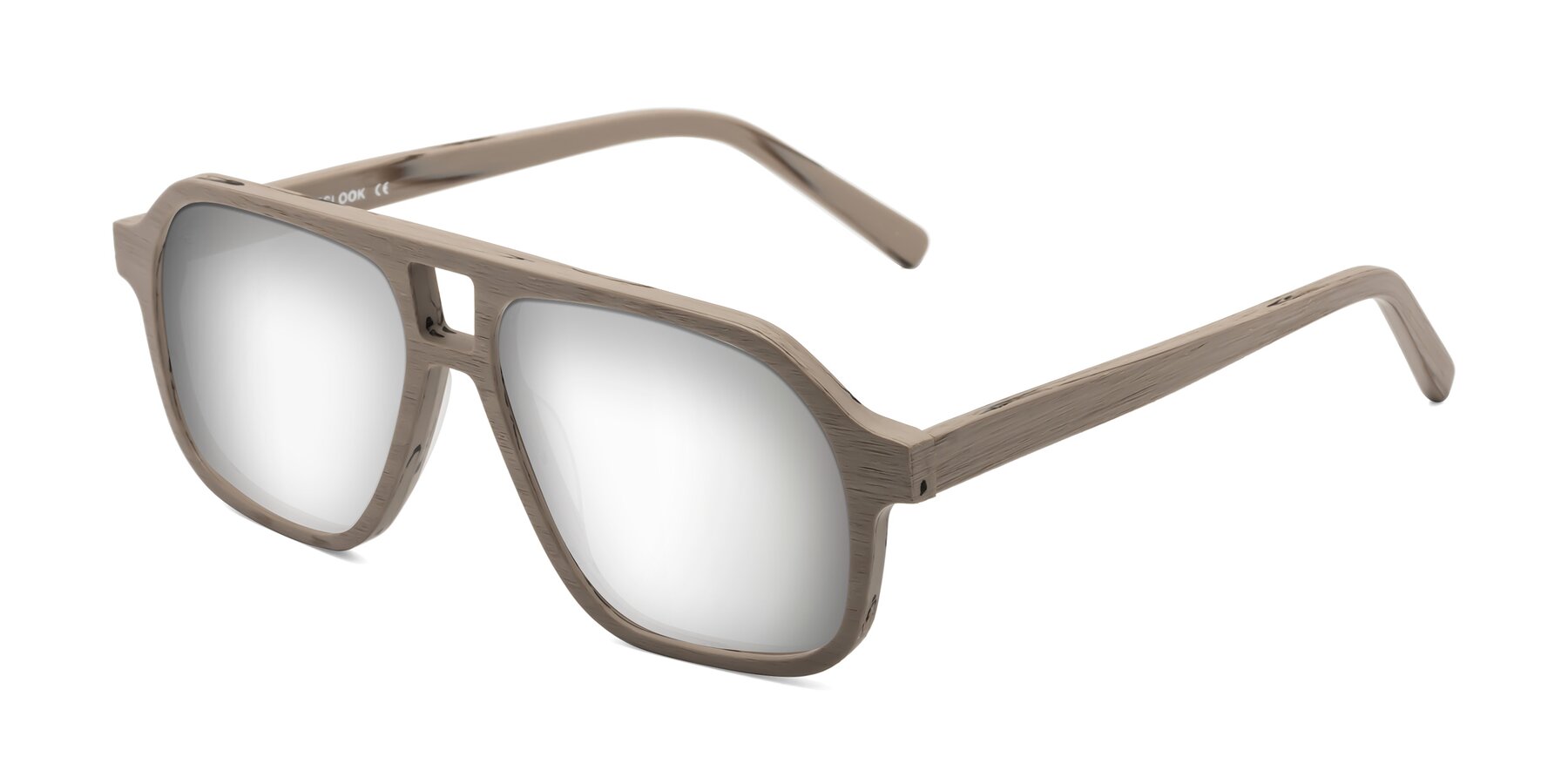 Angle of Edwood in Pale Mauve Woodgrain with Silver Mirrored Lenses