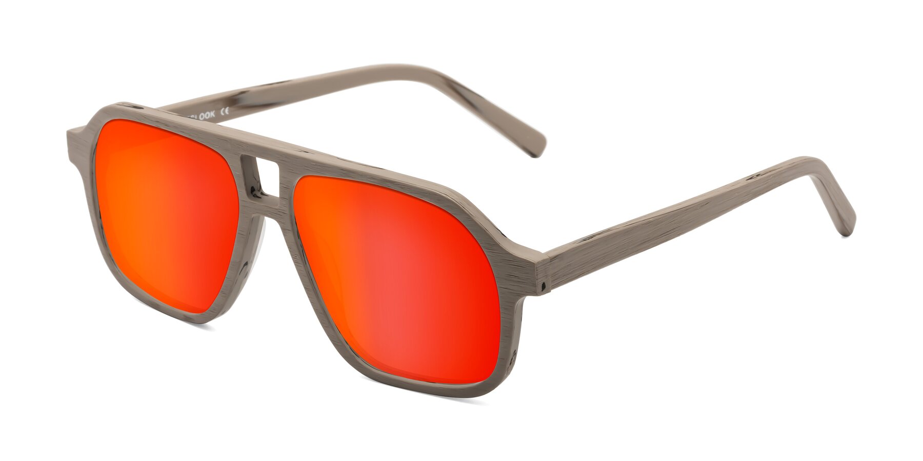 Angle of Edwood in Pale Mauve Woodgrain with Red Gold Mirrored Lenses