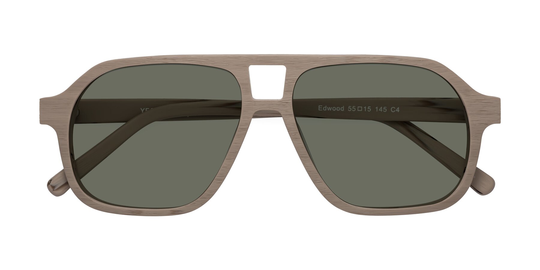 Folded Front of Edwood in Pale Mauve Woodgrain with Gray Polarized Lenses