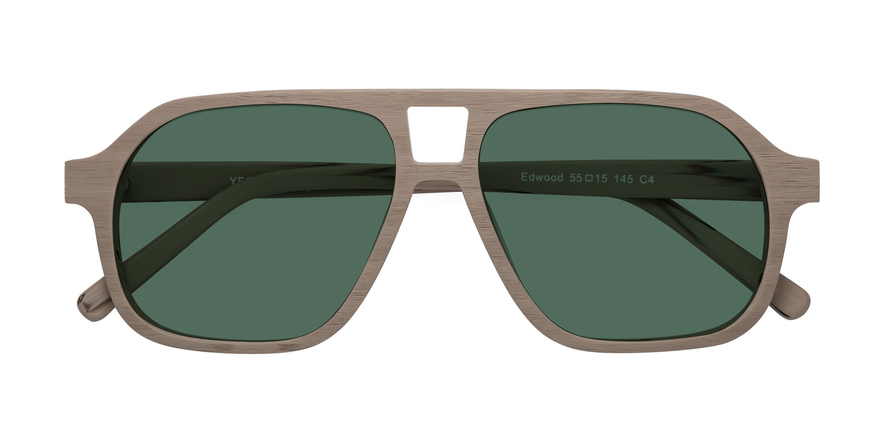 Folded Front of Edwood in Pale Mauve Woodgrain with Green Polarized Lenses