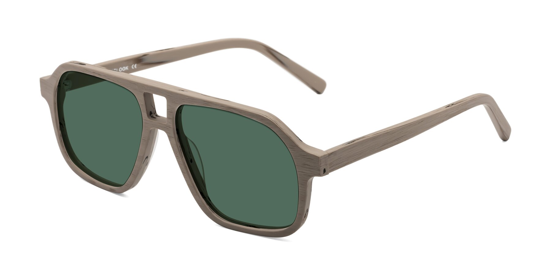 Angle of Edwood in Pale Mauve Woodgrain with Green Polarized Lenses