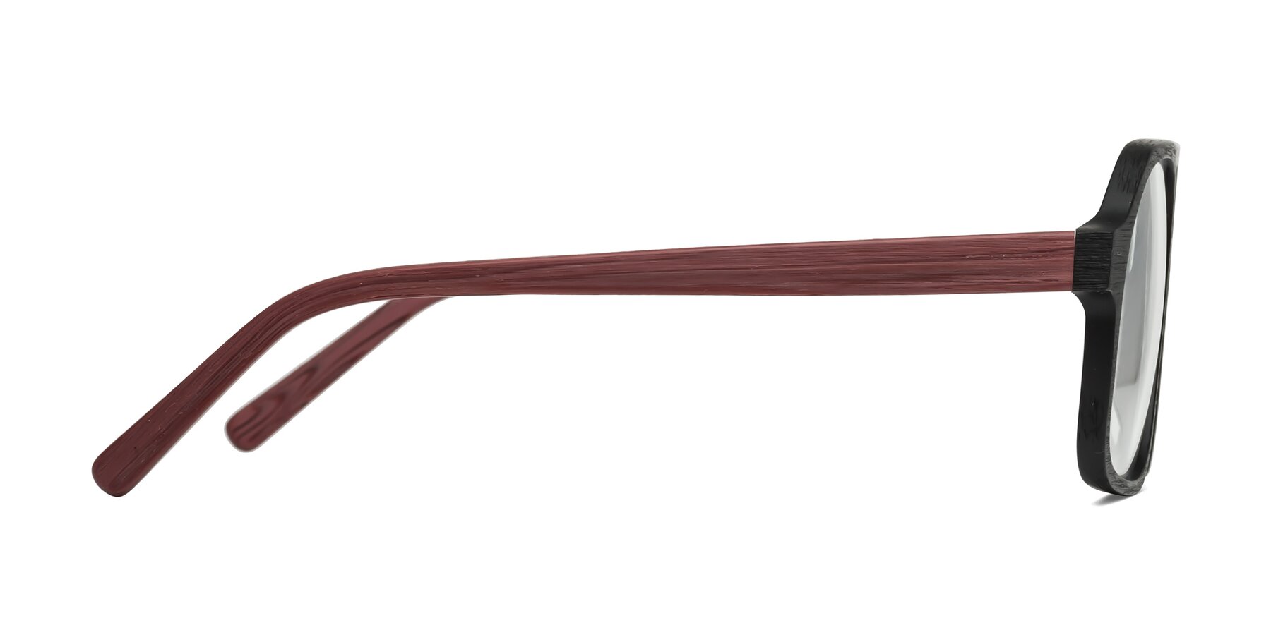 Side of Edwood in Black-Burgundy Woodgrain with Clear Eyeglass Lenses