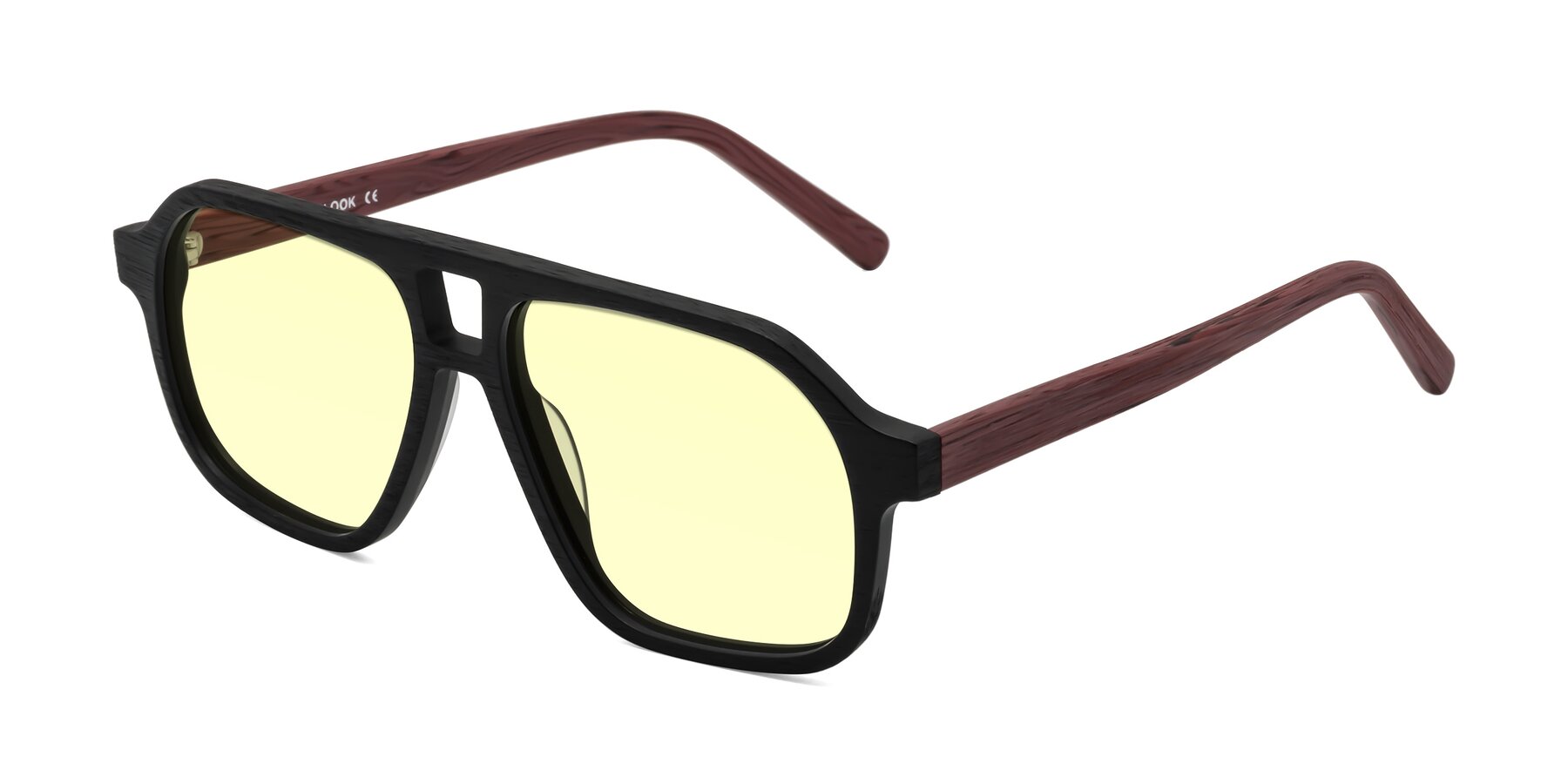 Angle of Edwood in Black-Burgundy Woodgrain with Light Yellow Tinted Lenses