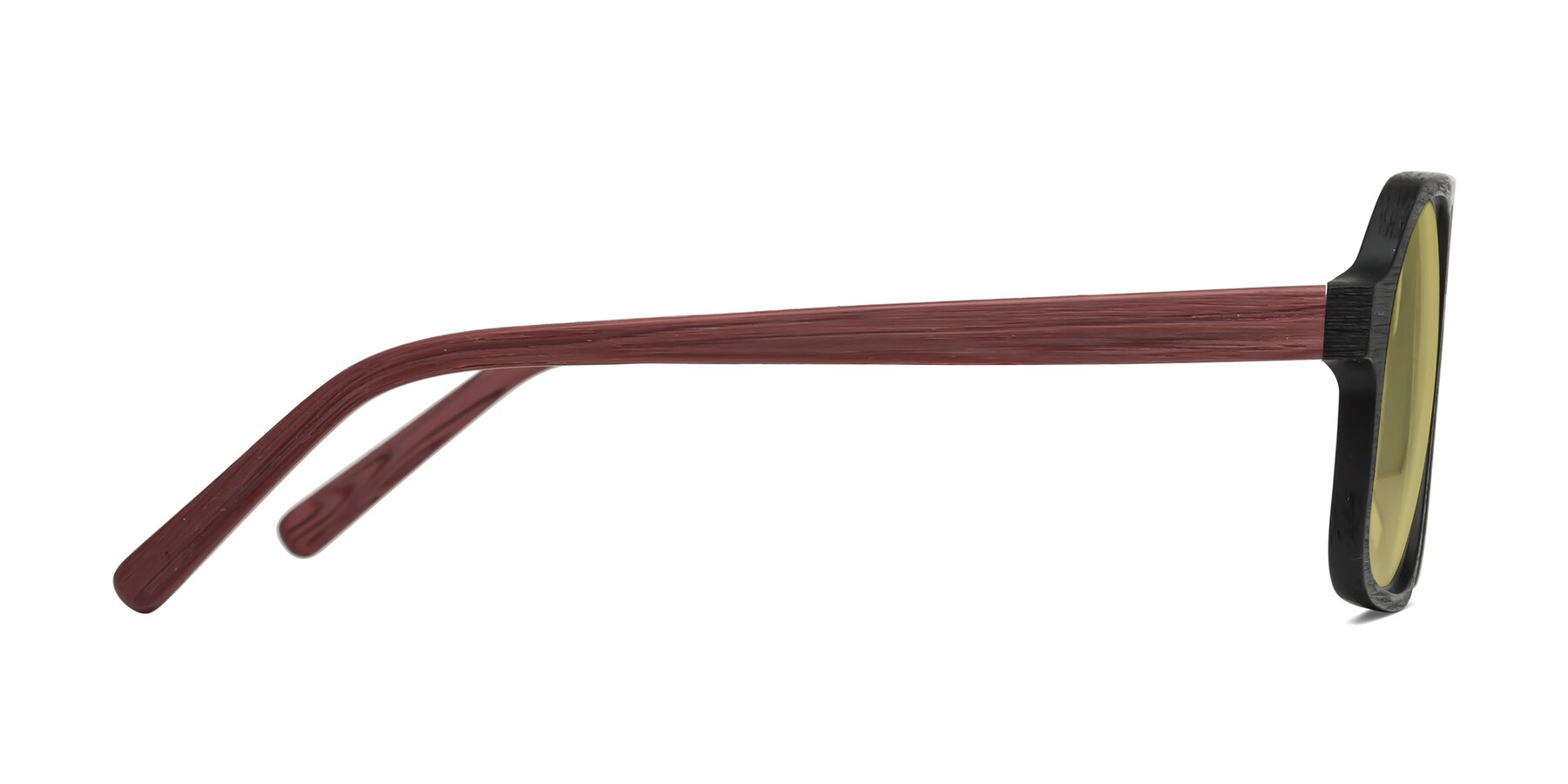 Side of Edwood in Black-Burgundy Woodgrain with Medium Champagne Tinted Lenses