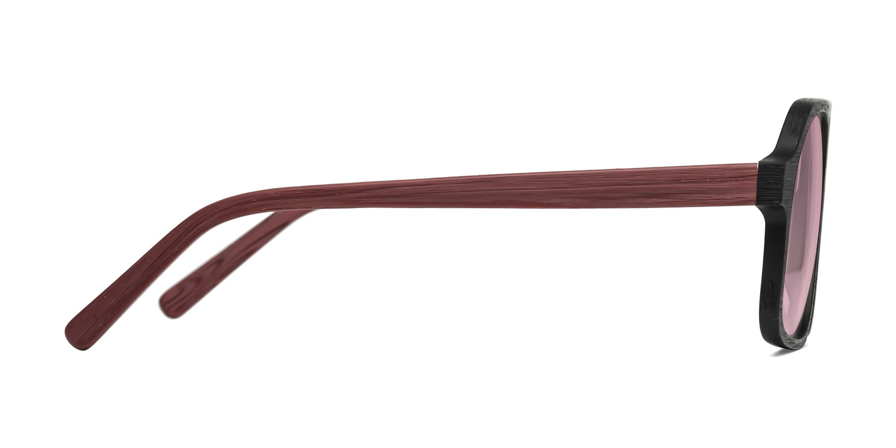 Side of Edwood in Black-Burgundy Woodgrain with Light Wine Tinted Lenses