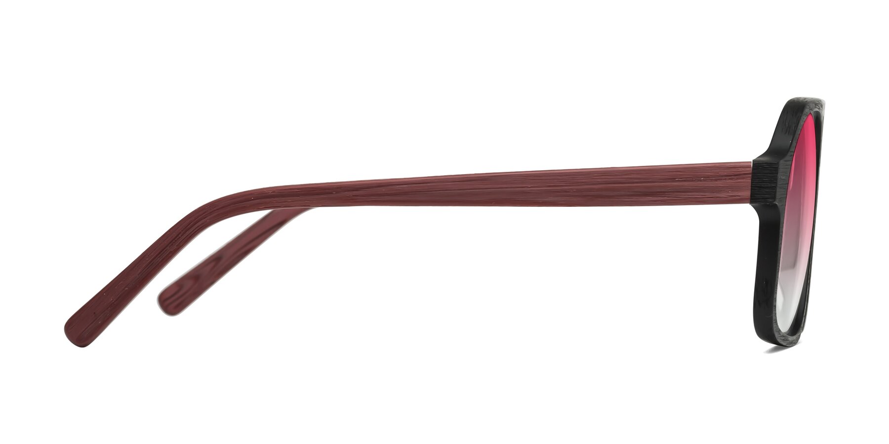 Side of Edwood in Black-Burgundy Woodgrain with Pink Gradient Lenses