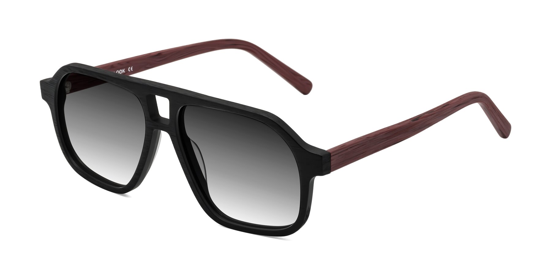 Angle of Edwood in Black-Burgundy Woodgrain with Gray Gradient Lenses