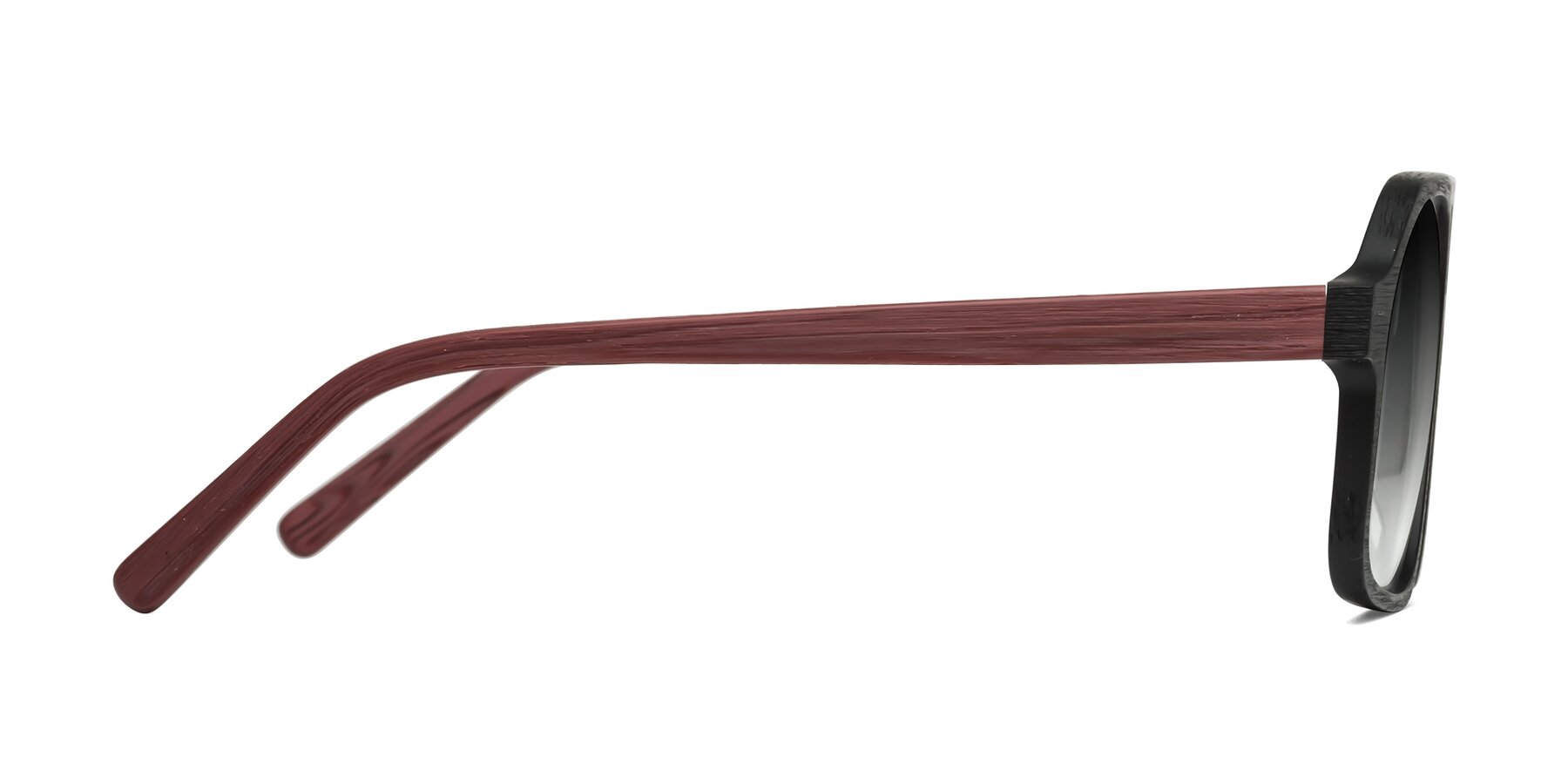 Side of Edwood in Black-Burgundy Woodgrain with Gray Gradient Lenses