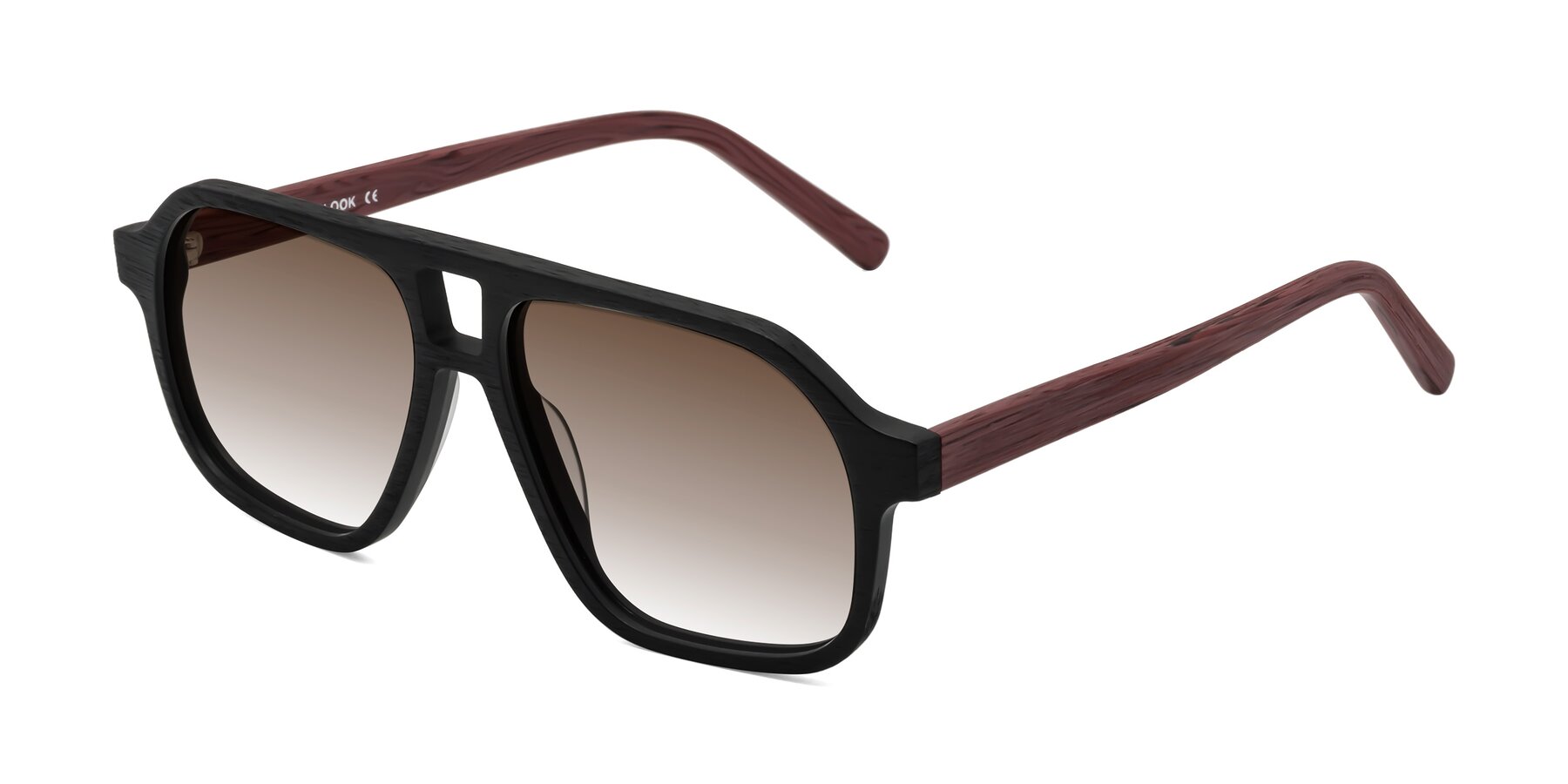 Angle of Edwood in Black-Burgundy Woodgrain with Brown Gradient Lenses