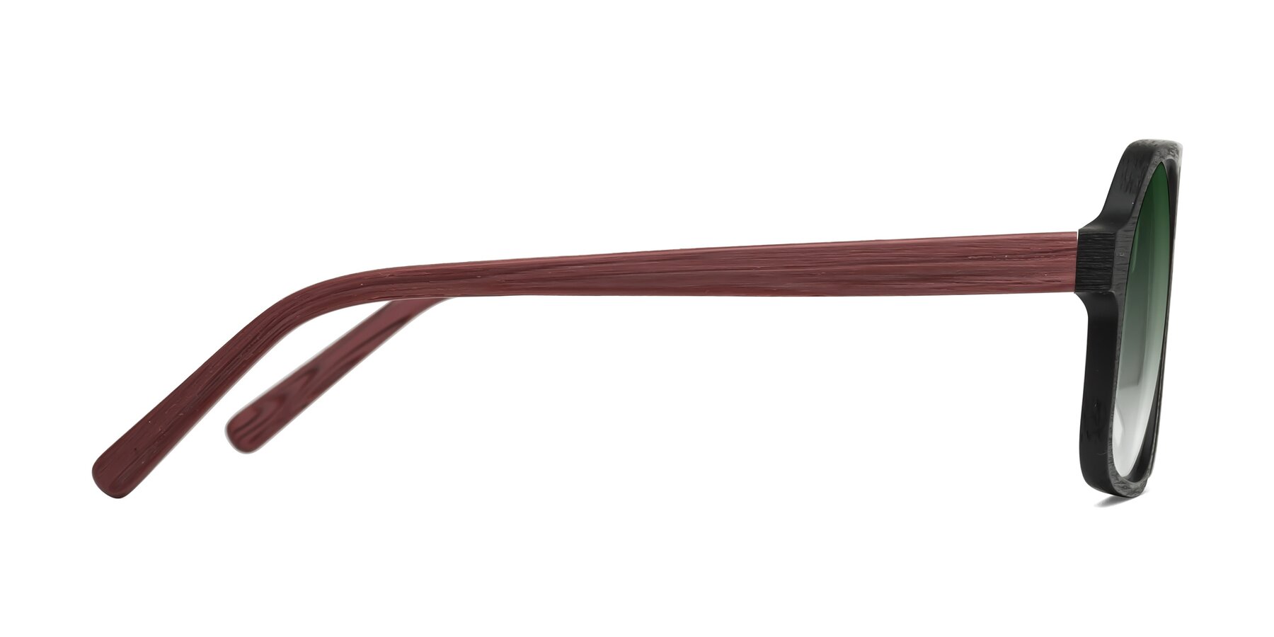 Side of Edwood in Black-Burgundy Woodgrain with Green Gradient Lenses