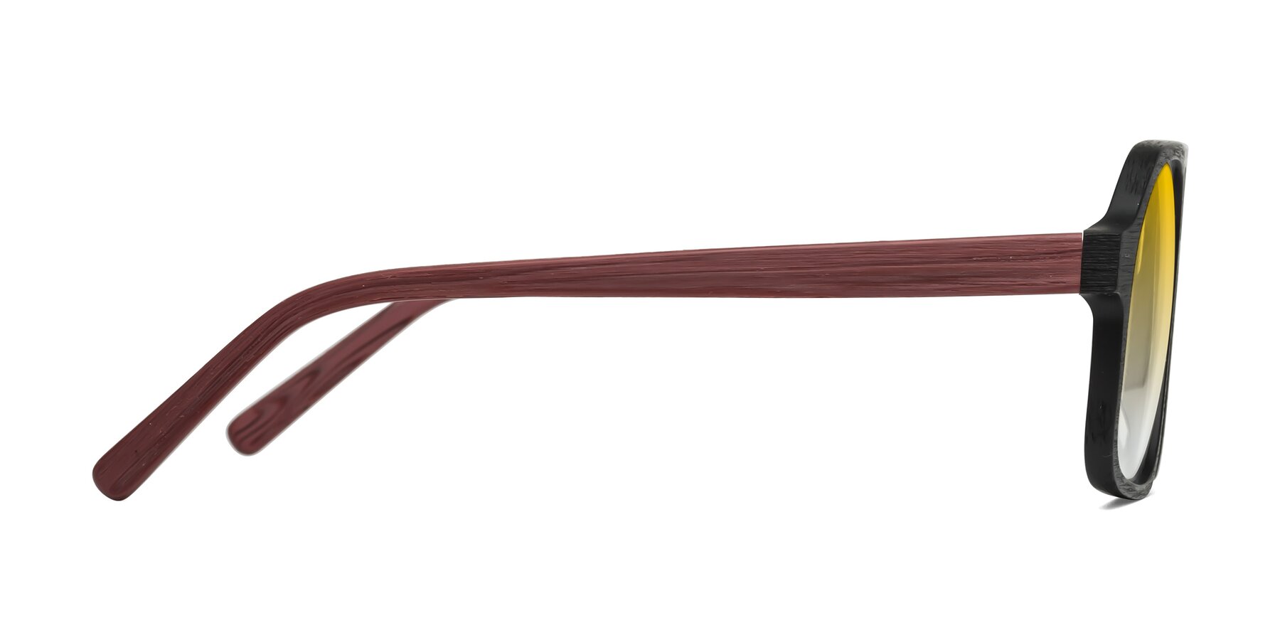 Side of Edwood in Black-Burgundy Woodgrain with Yellow Gradient Lenses