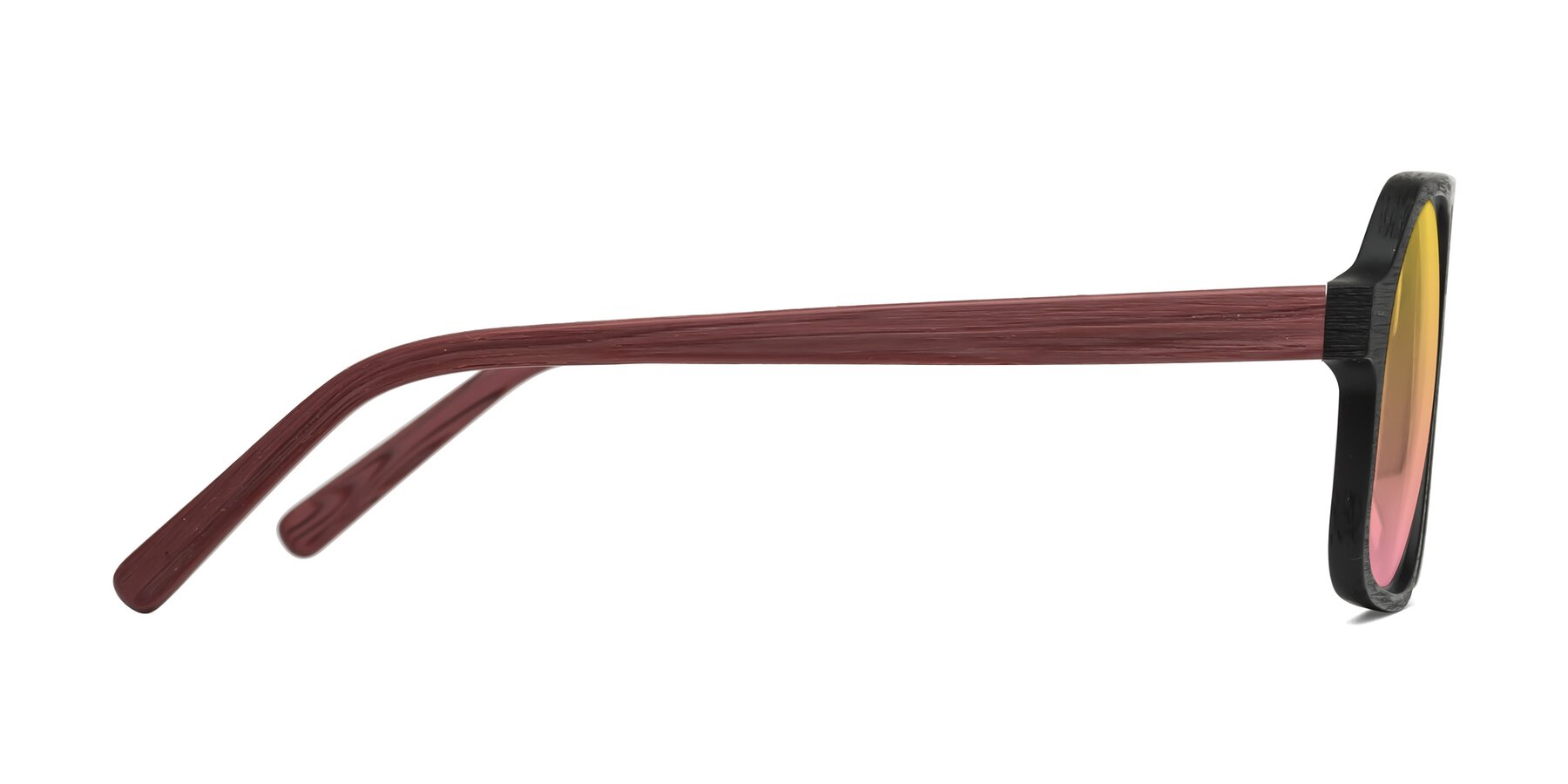 Side of Edwood in Black-Burgundy Woodgrain with Yellow / Pink Gradient Lenses