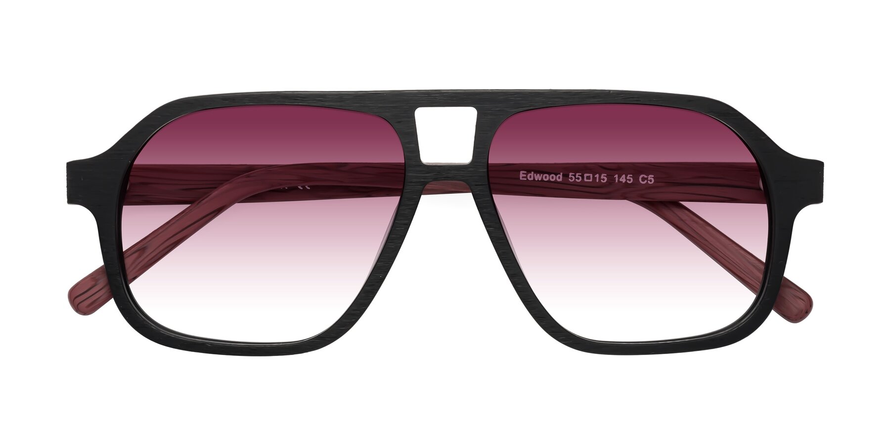 Folded Front of Edwood in Black-Burgundy Woodgrain with Wine Gradient Lenses