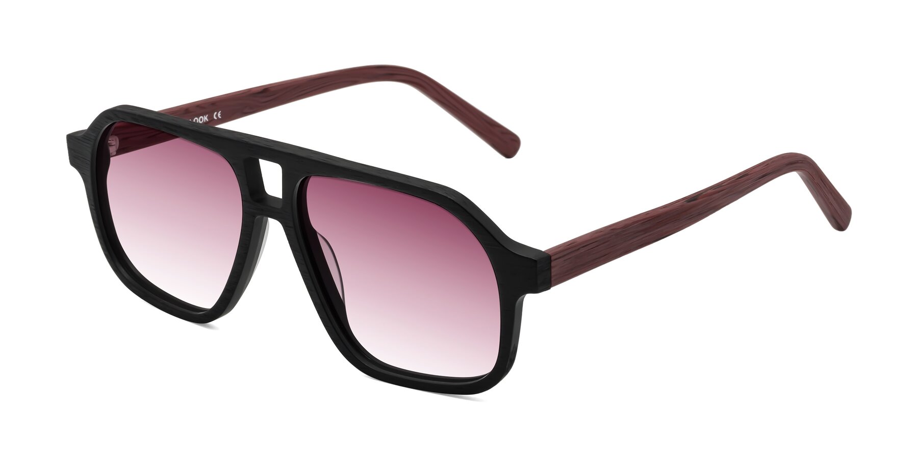 Angle of Edwood in Black-Burgundy Woodgrain with Wine Gradient Lenses