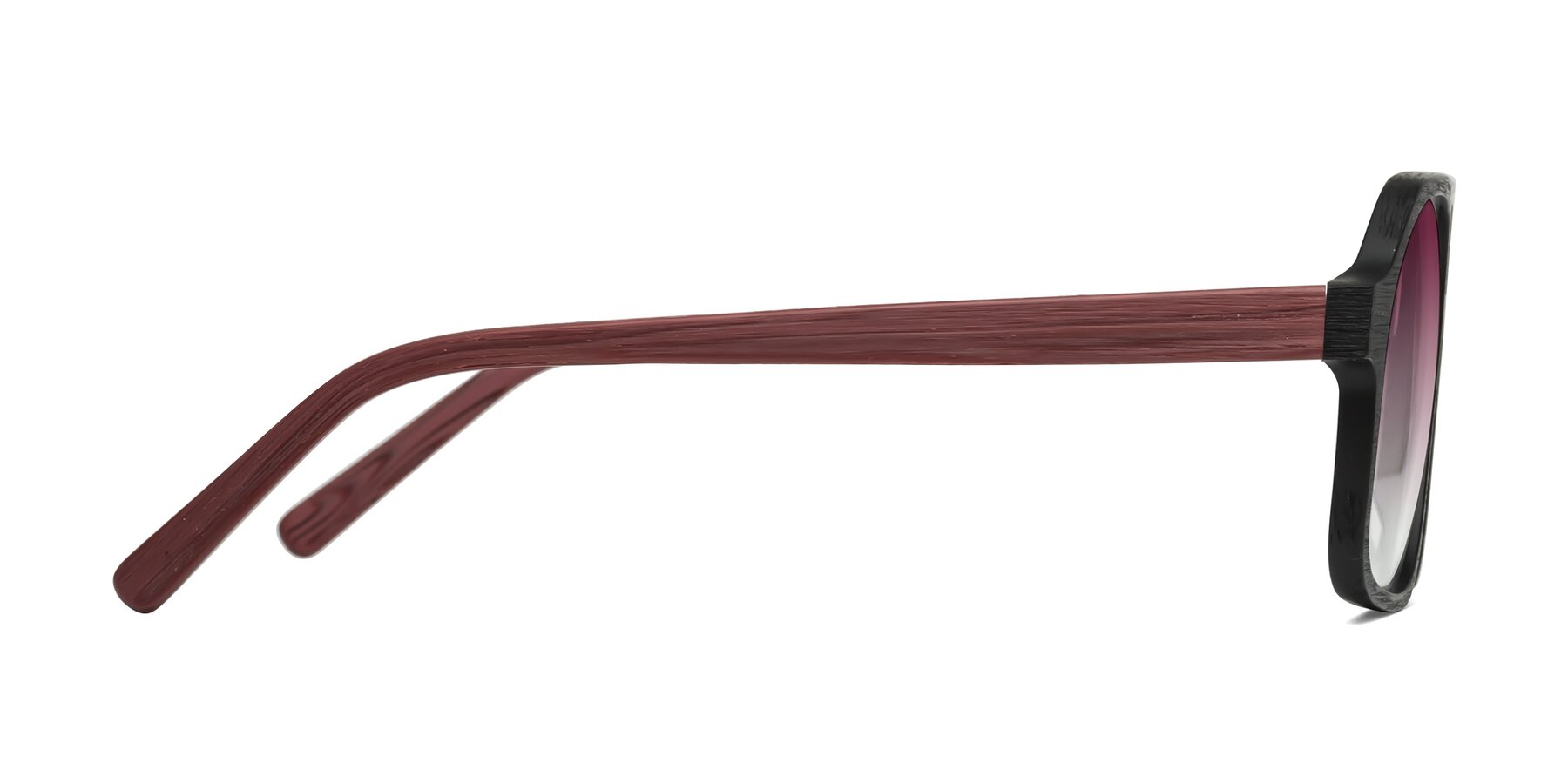 Side of Edwood in Black-Burgundy Woodgrain with Wine Gradient Lenses