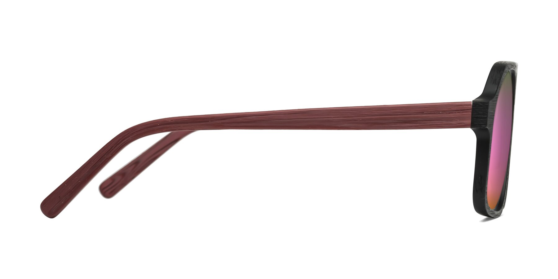 Side of Edwood in Black-Burgundy Woodgrain with Pink Mirrored Lenses