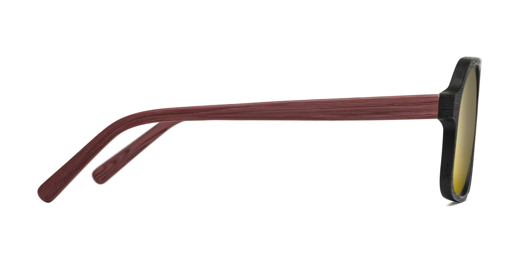 Side of Edwood in Black-Burgundy Woodgrain with Gold Mirrored Lenses