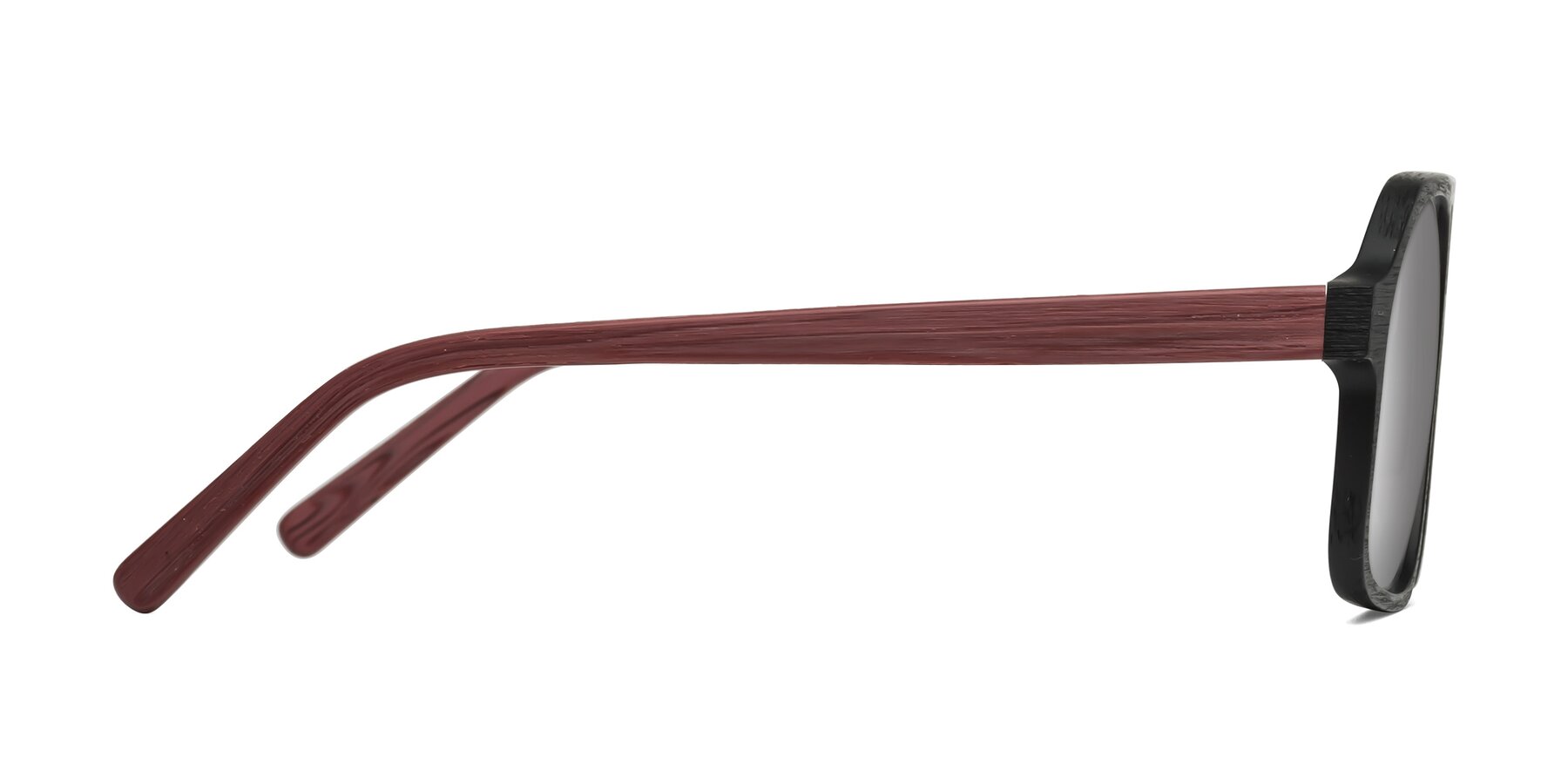 Side of Edwood in Black-Burgundy Woodgrain with Silver Mirrored Lenses