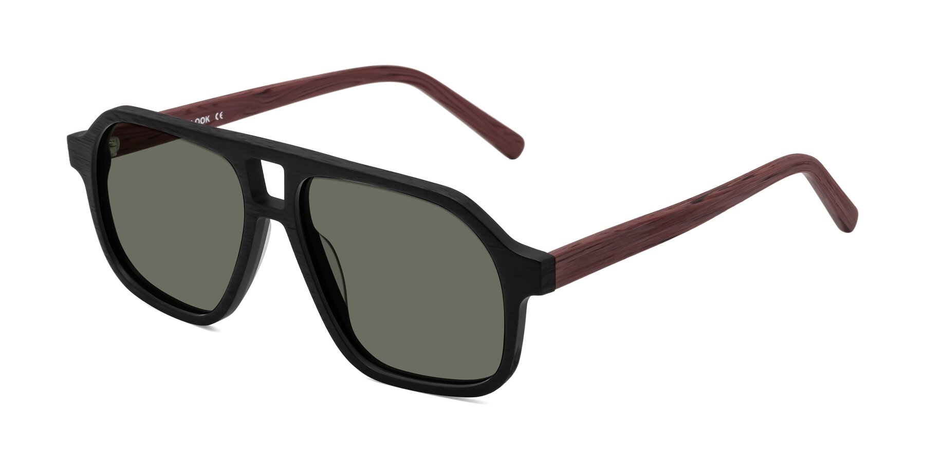 Angle of Edwood in Black-Burgundy Woodgrain with Gray Polarized Lenses