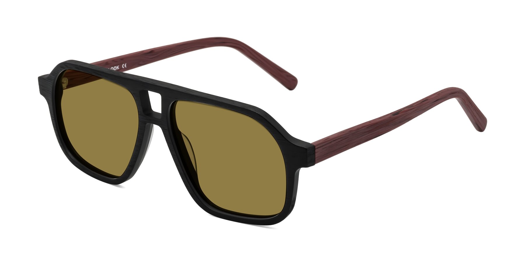 Angle of Edwood in Black-Burgundy Woodgrain with Brown Polarized Lenses