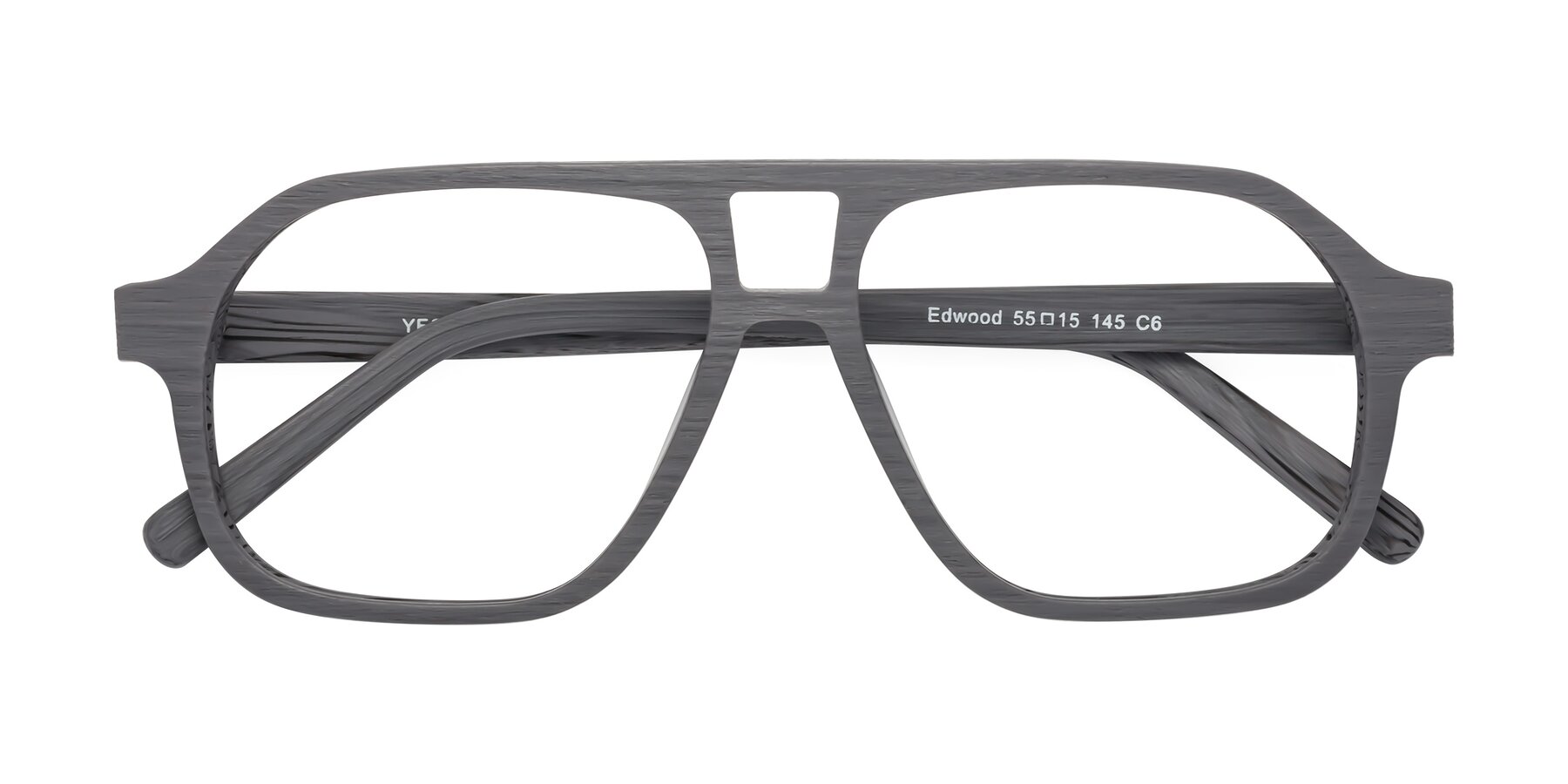 Folded Front of Edwood in Cement Woodgrain with Clear Eyeglass Lenses