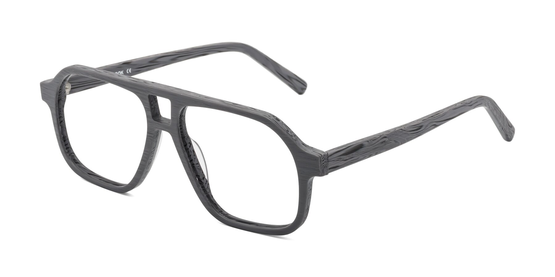 Angle of Edwood in Cement Woodgrain with Clear Eyeglass Lenses