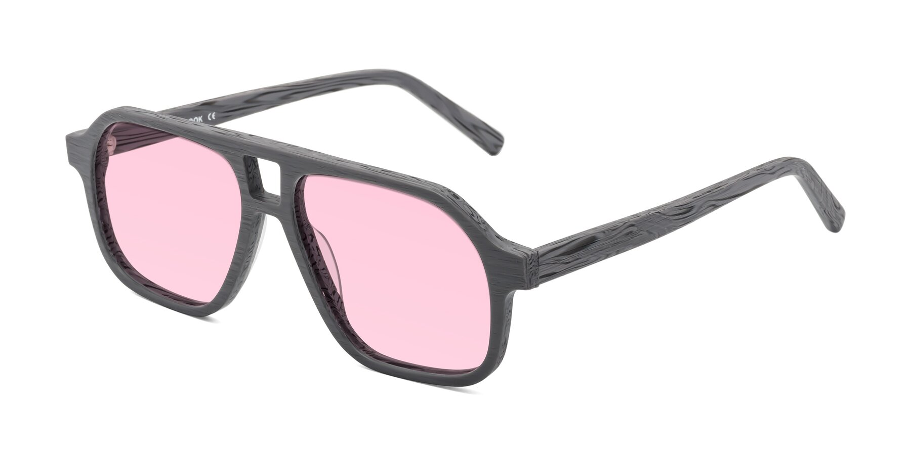 Angle of Edwood in Cement Woodgrain with Light Pink Tinted Lenses