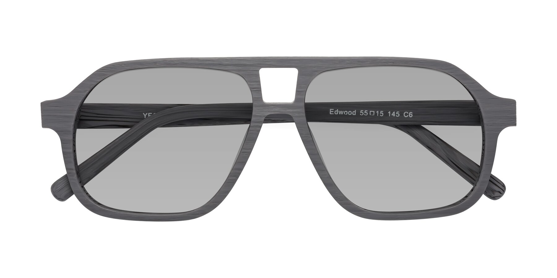 Folded Front of Edwood in Cement Woodgrain with Light Gray Tinted Lenses