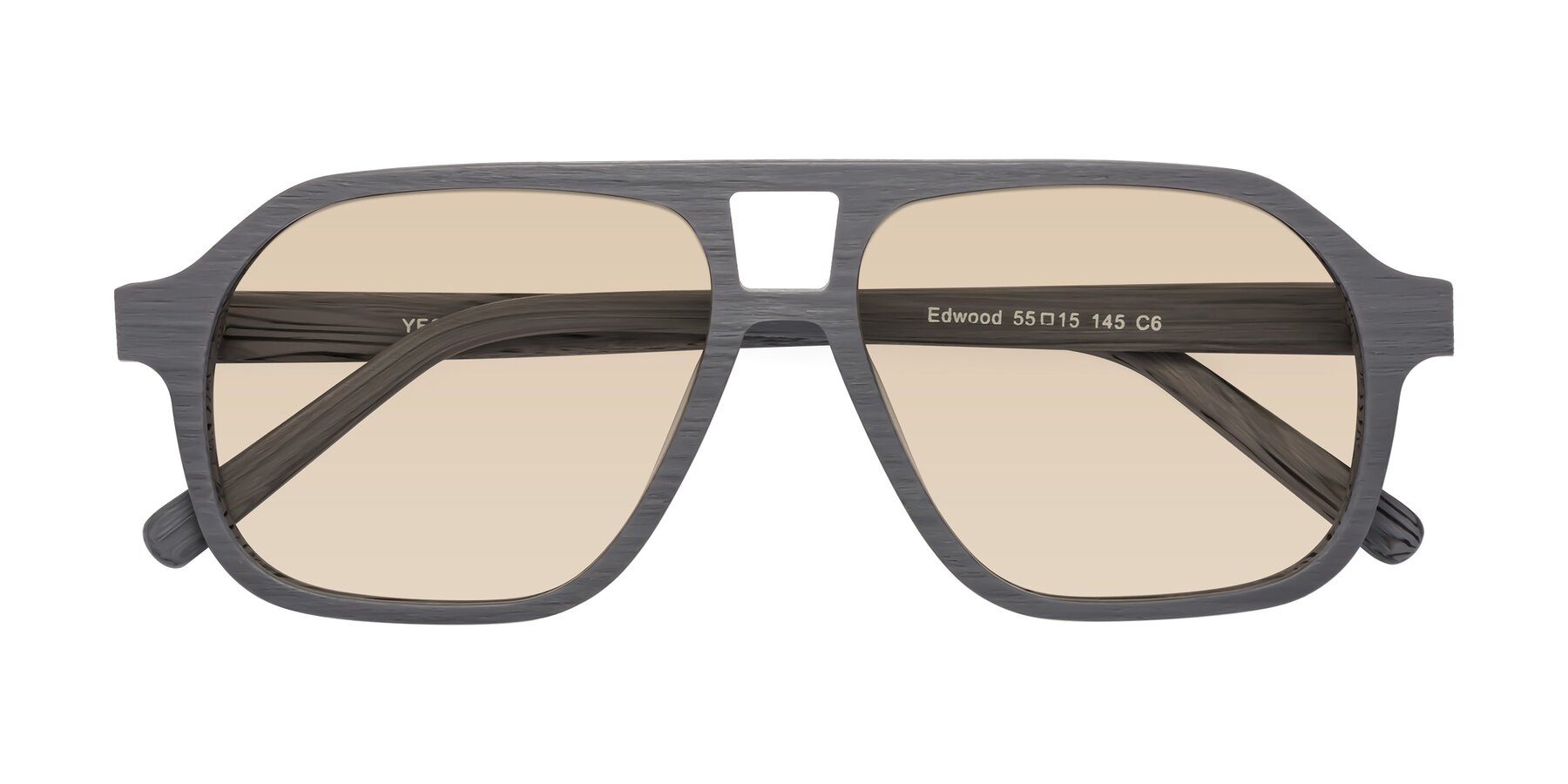 Folded Front of Edwood in Cement Woodgrain with Light Brown Tinted Lenses