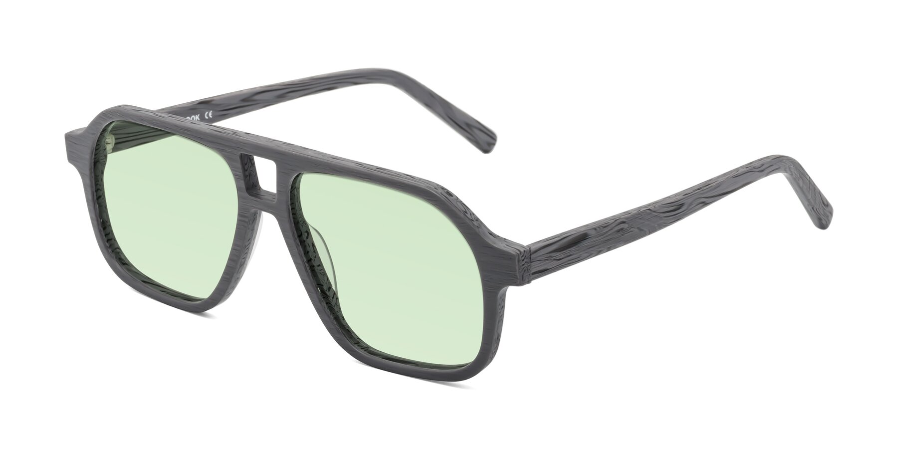 Angle of Edwood in Cement Woodgrain with Light Green Tinted Lenses