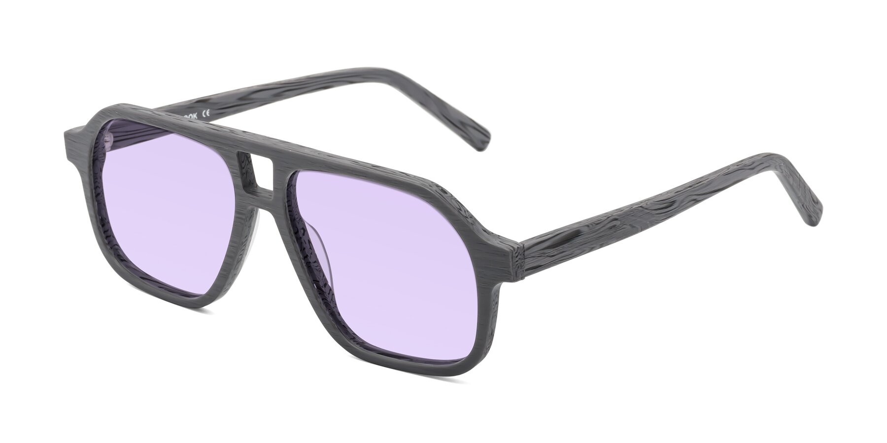 Angle of Edwood in Cement Woodgrain with Light Purple Tinted Lenses