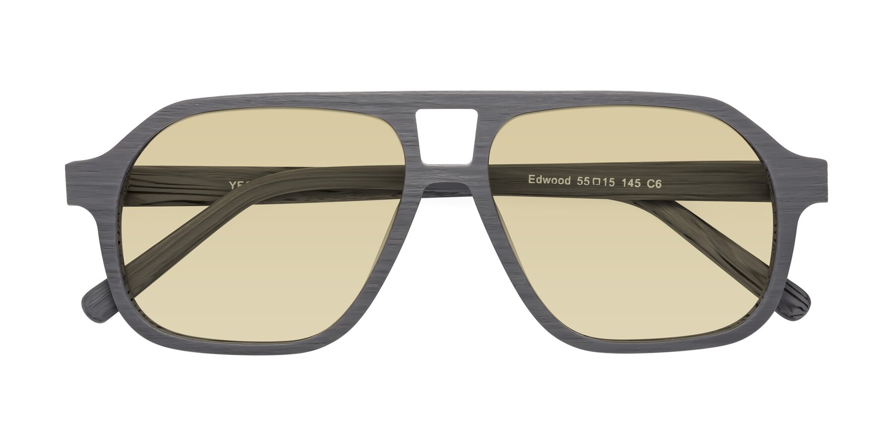 Folded Front of Edwood in Cement Woodgrain with Light Champagne Tinted Lenses