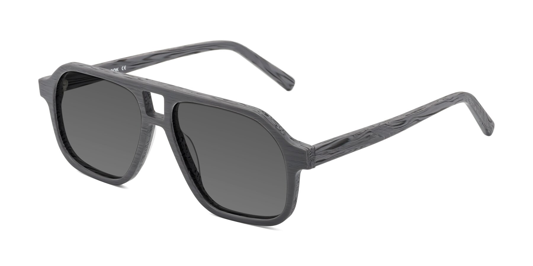 Angle of Edwood in Cement Woodgrain with Medium Gray Tinted Lenses