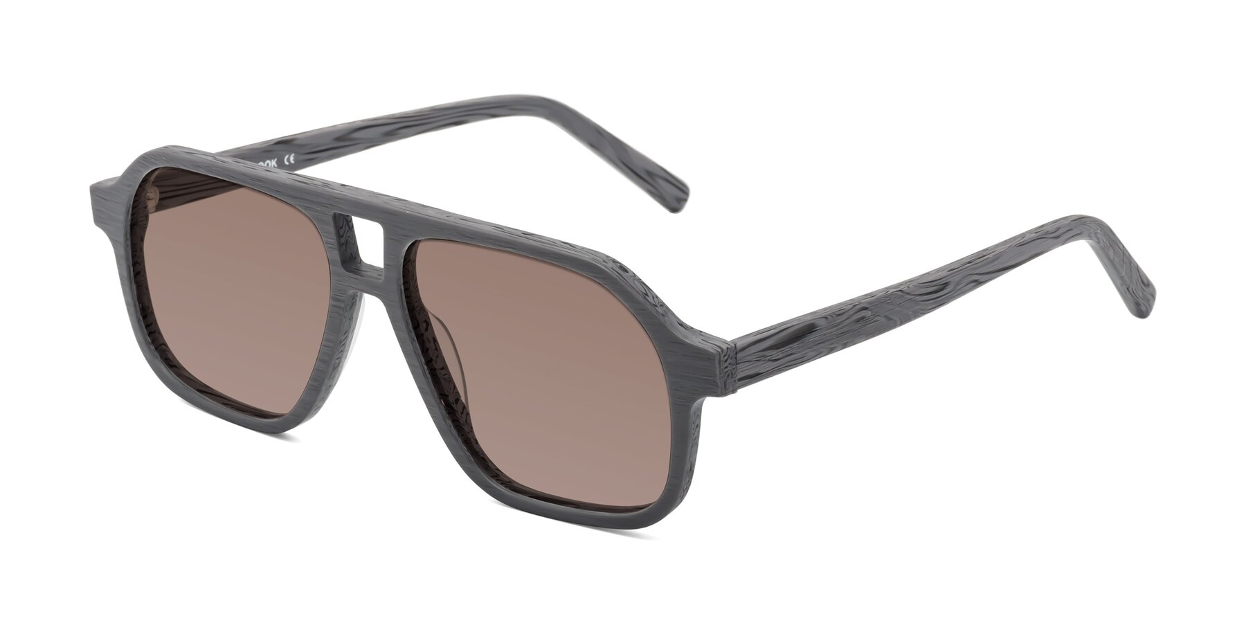 Angle of Edwood in Cement Woodgrain with Medium Brown Tinted Lenses