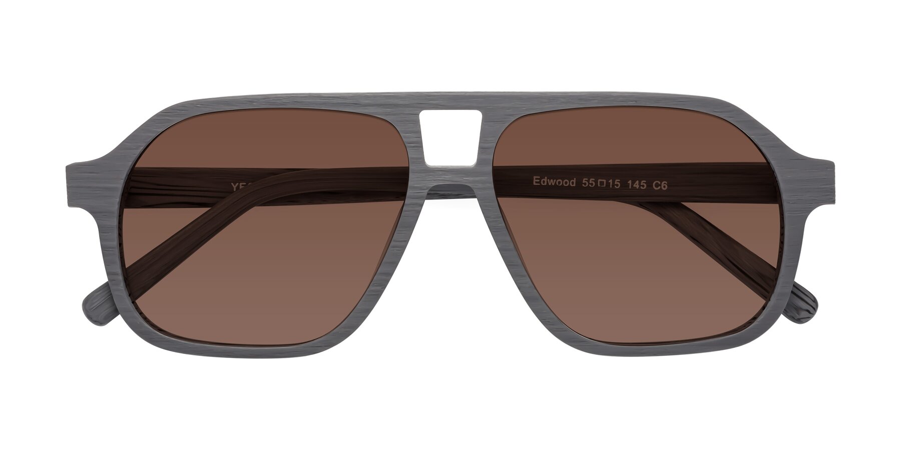 Folded Front of Edwood in Cement Woodgrain with Brown Tinted Lenses