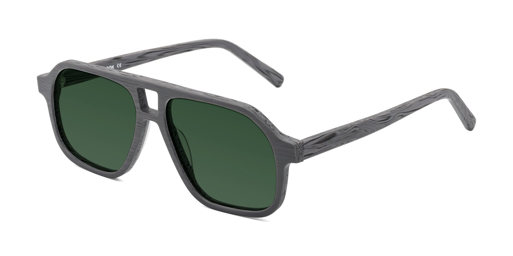 Angle of Edwood in Cement Woodgrain with Green Tinted Lenses