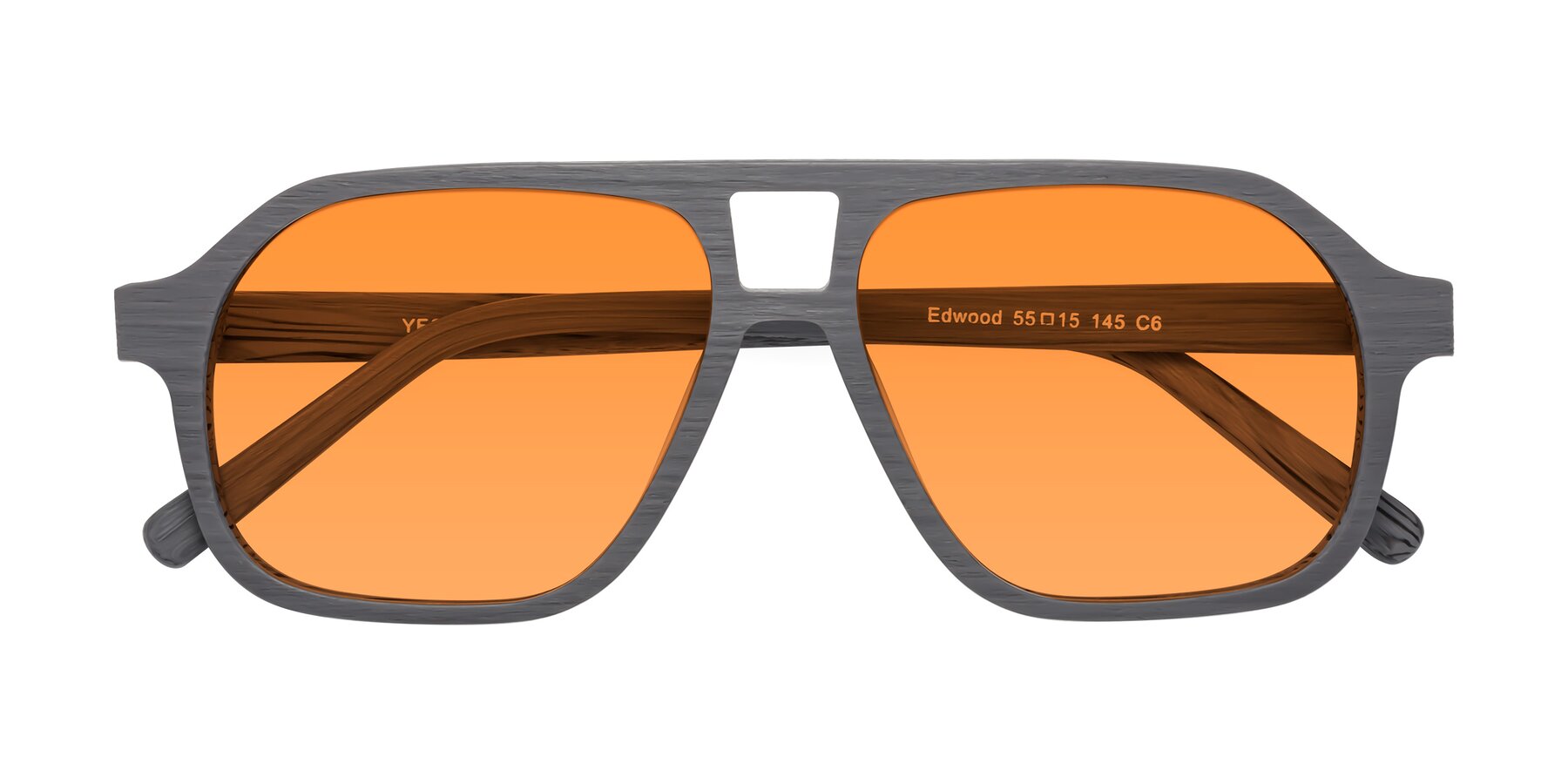 Folded Front of Edwood in Cement Woodgrain with Orange Tinted Lenses