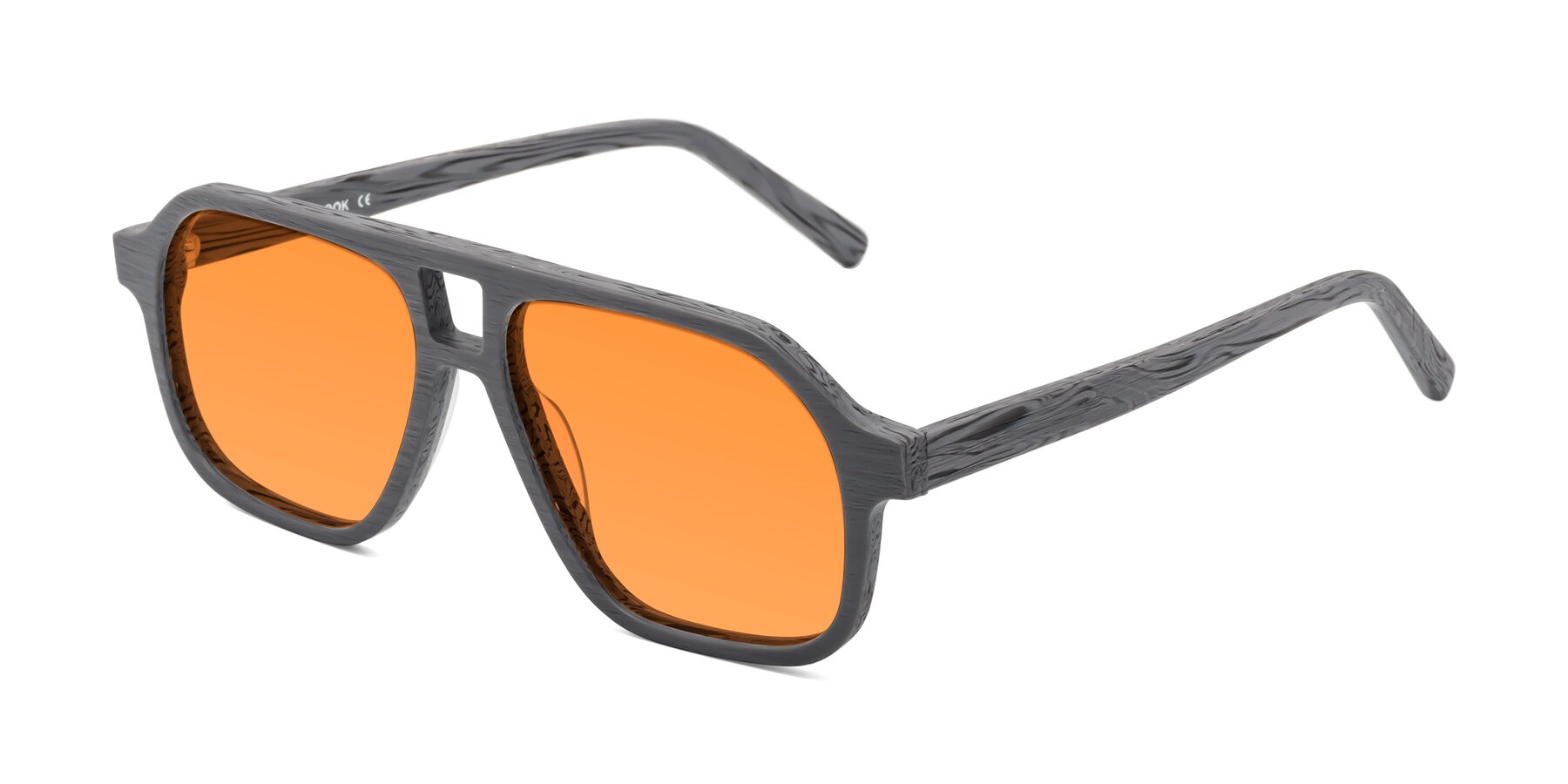 Angle of Edwood in Cement Woodgrain with Orange Tinted Lenses